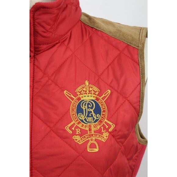 RALPH LAUREN Sz M Medium Red Suede Trim Vest Crest - Picture 5 of 8
